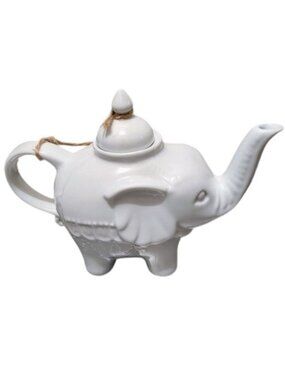Porcelain Elephant Trunk Up Teapot with Lid